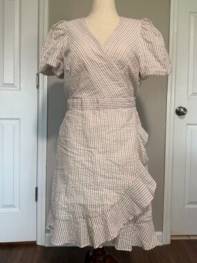 Draper James Seer Sucker Pink Green Striped Wrap Dress XL